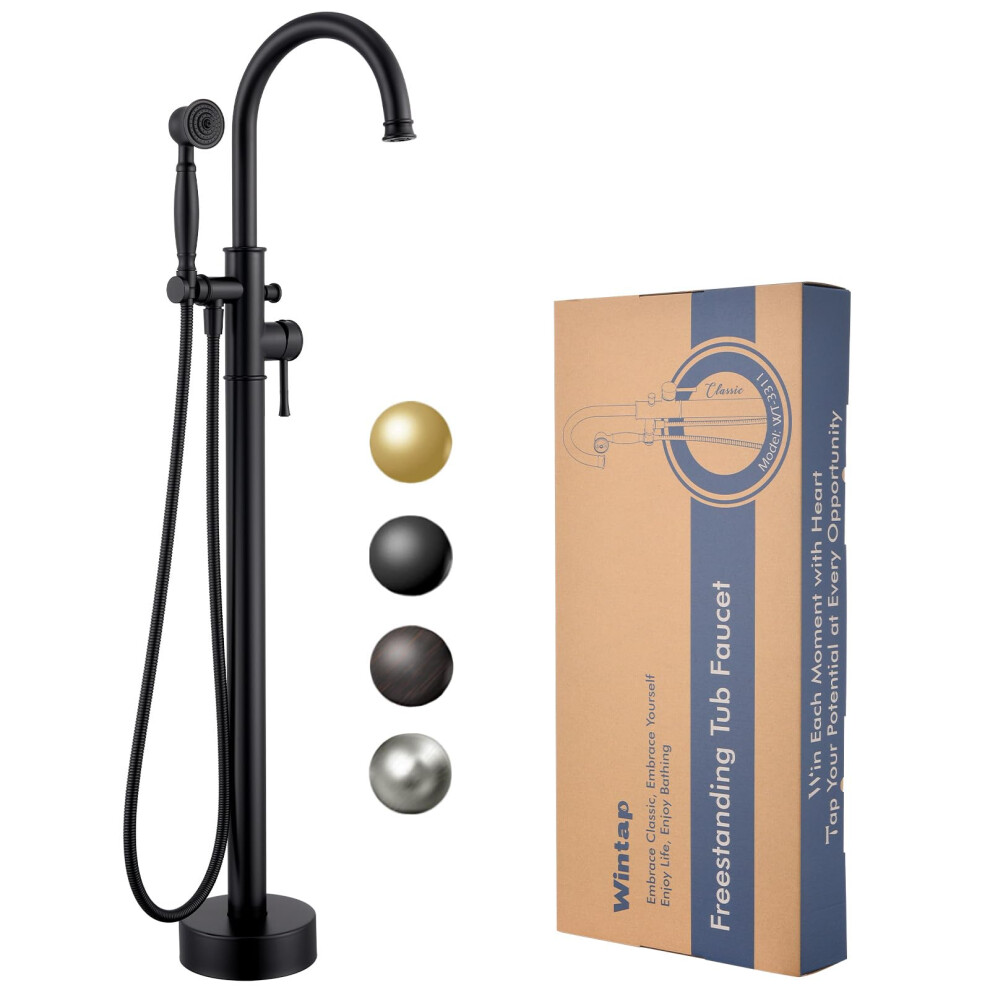 Matte Black Freestanding Tub Faucet With Hand Shower, Flow Roman Tub Filler Brass 9455672153829