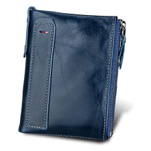 Blue Leather RFID Passport Holder Wallet with Slim Bifold Design and Gift Box Packaging