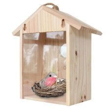 Wooden Window Birdhouse with Clear Front Panel and Strong Suction Cups for Bluebird Nesting