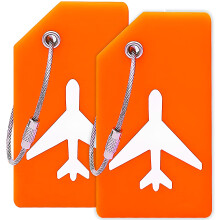 Silicone Luggage Tags with Privacy Cover Orange 2 Pack for Quick Bag Identification and Travel