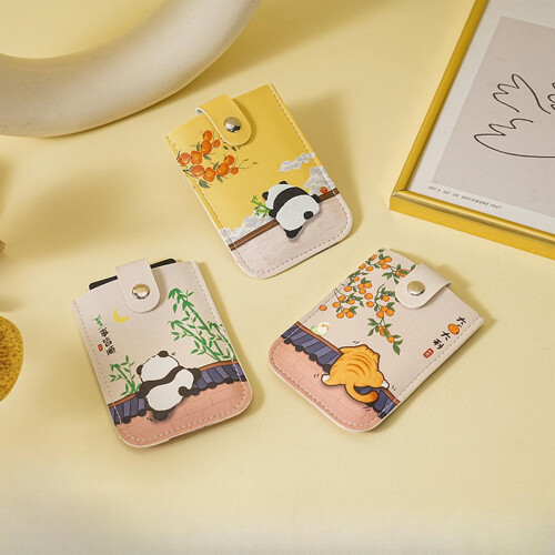 Slim RFID Blocking Wallet with Cute Panda Design, Multiple Card Slots, Grey Medium Size 1