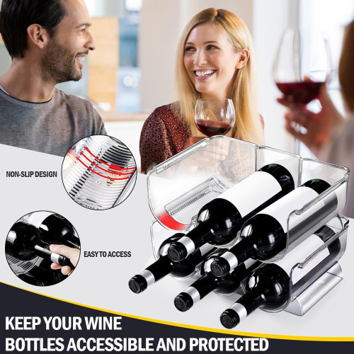 Wine Rack 2 Pack Stackable Wine Bottle Holder for Kitchen Countertop Cabinet Fridge Holds 3 Bottles 2