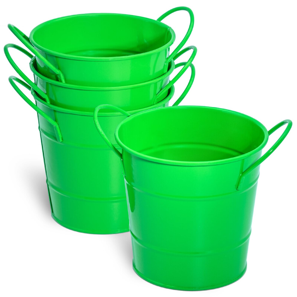 4Pack Small Metal Buckets With Handles, Green Vintage Rustic Galvanized Pails For Wedding And Party Favors 9092120636406