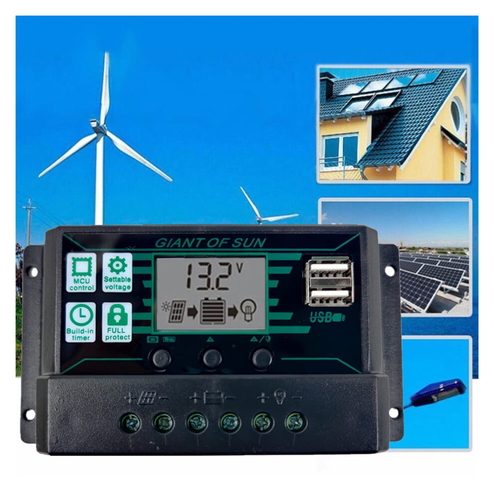 Mppt Solar Charge Controller 20A Dual Usb Lcd Display 12V 24V With Overcurrent Protection 9169991795324