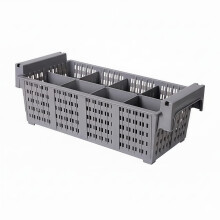 Commercial Dishwasher Cutlery Rack, 8Compartment Silverware Drying Basket with Drain Holes and Handle, Gray
