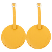 Yellow Leather Luggage Tags 2 Pack with Strap and ID Card for Suitcase and Travel Bag