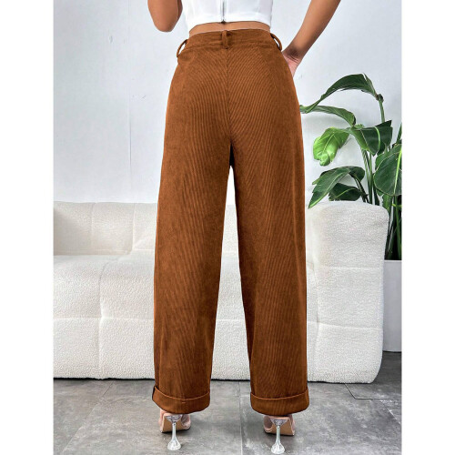 Ρετρό Σικ Κοτλέ Παντελόνι Γυναικείο Business Casual Παντελόνι Ελαστικό Ψηλόμεσο Κουμπί 1