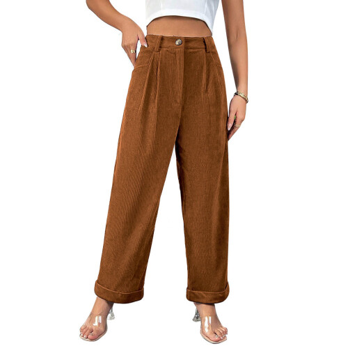 Ρετρό Σικ Κοτλέ Παντελόνι Γυναικείο Business Casual Παντελόνι Ελαστικό Ψηλόμεσο Κουμπί