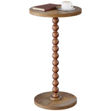 Round Side Table with Rubberwood Legs, Compact ScratchResistant Accent Nightstand for Living Room, Bedroom or Office, Brown