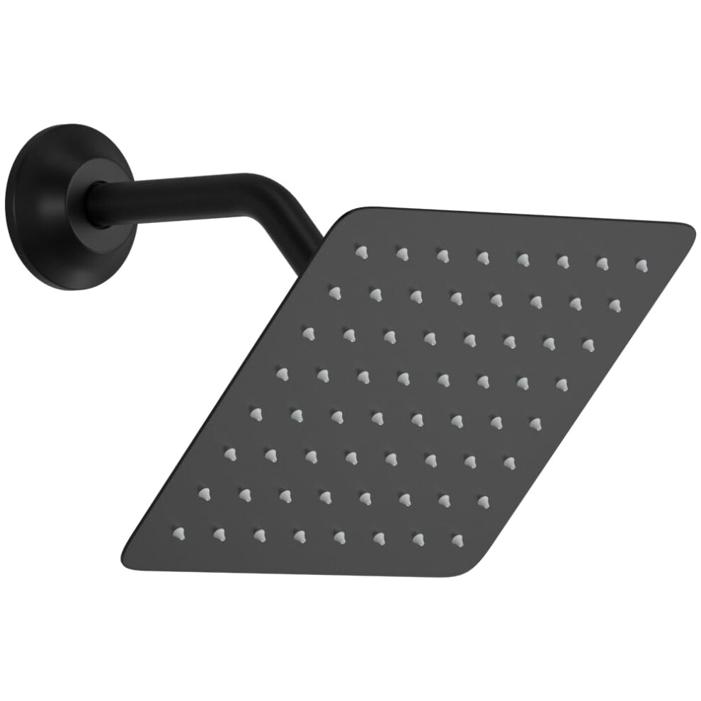 8 Inch Matte Black Rainfall Shower Head With Arm And Flange, 304 Stainless Steel, Wide Spray 9113335890701