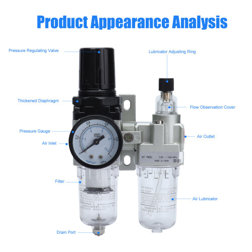Wasser-Öl-Separator, Filter, Regler G1/4 | 500L/min, 0,05-0,85MPa 1