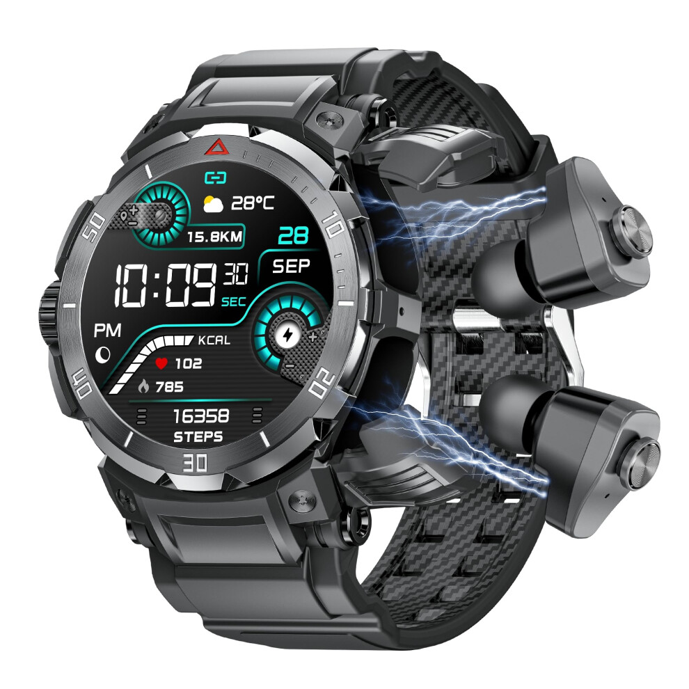 Smart Watch With Bluetooth Earbuds, 2 In 1 Fitness Smartwatch Heart Rate Tracker For Android And Ios 9174973750079