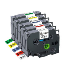 Label Tape 12mm for Brother PTH110 Ptouch TZe, Waterproof Smudge Resistant, 5PK Mixed Colors
