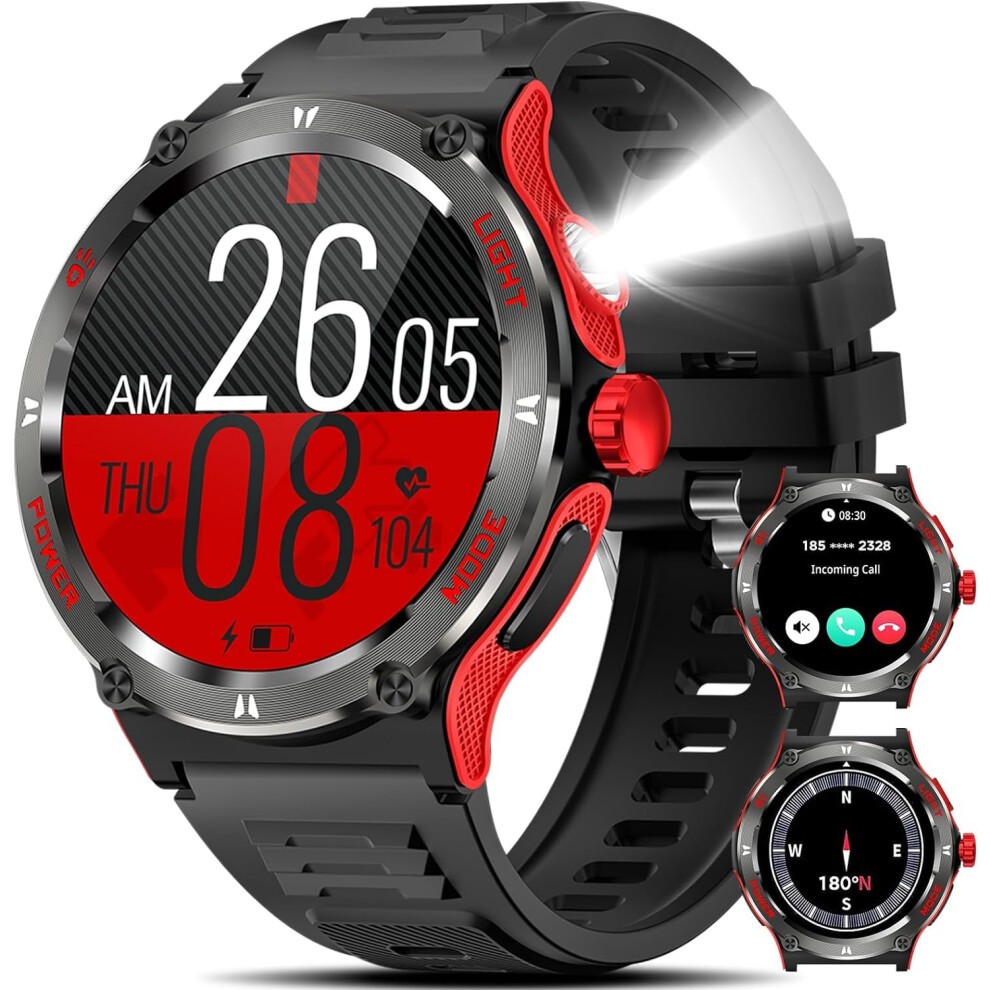 Military Smartwatch With Compass And Led Flashlight, 3Atm Waterproof Tactical Watch For Outdoor Sports 9053599236061