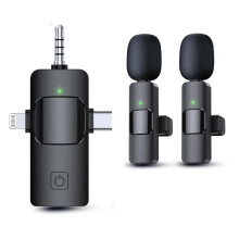 Dual Wireless Lavalier Microphone for iPhone and Android, Noise Reduction, 82ft Range, Deep Grey
