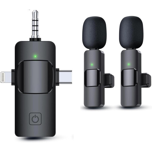 Dual Wireless Lavalier Microphone for iPhone and Android, Noise Reduction, 82ft Range, Deep Grey 2