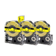 3 Pack 9mm Black on Yellow Label Maker Tape 8m Compatible with LabelWorks and Tepra Pro Printers