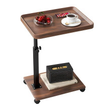 YYW C Shaped Side Table, Height Adjustable Bedside Table with Wheels, 360ÂSwivel Sofa End Tables, Wooden Coffee End Table for Living Room Bedroom