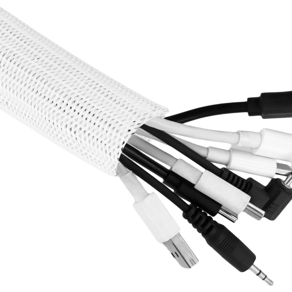Cable Management Sleeve 2M White Braided, 2539Mm Selfclosing Heat Resistant For Desk Tv Computer 9174973752080