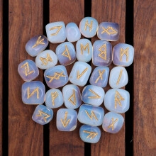 Opalite Elder Futhark Rune Stones Set for Positive Energy, Chakra Balancing and Divination