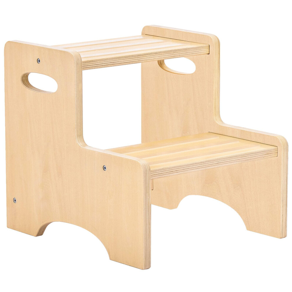 Wooden Toddler Step Stool with NonSlip Pads, DualHeight for Potty Training, Bathroom and Kitchen (Natural)