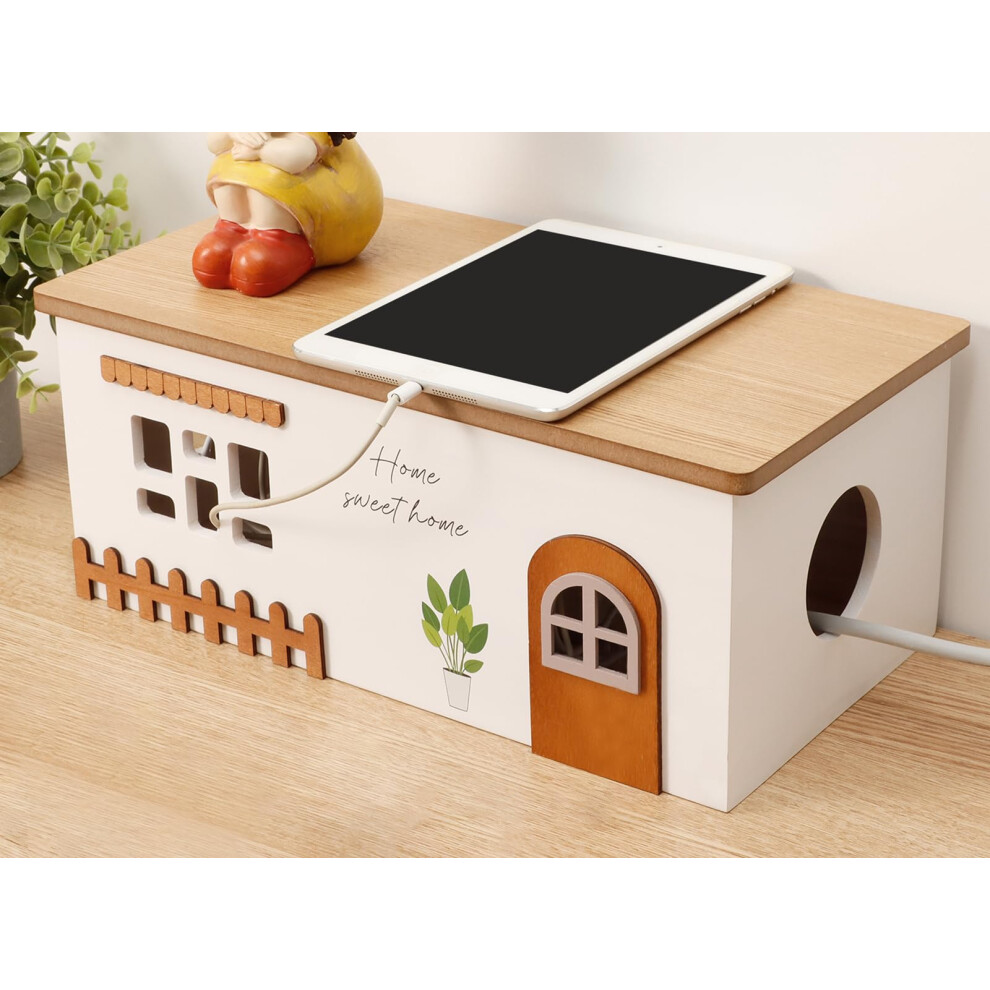 Large Wooden Cable Management Box Cord Organizer With Multiside Access For Desk And Floor 9092120641547