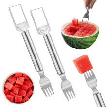 2 PCS Stainless Steel Watermelon Cutter and Slicer Set, 2in1 Uniform Cube Cutting Fork for Picnic