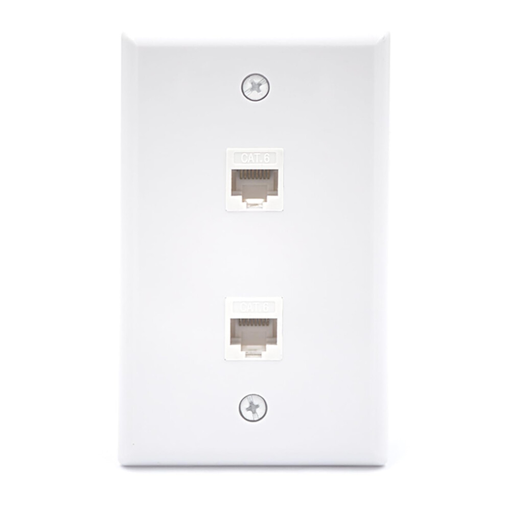 Ethernet Wall Plate 2 Port Cat6 Keystone Jack Ul Listed Rj45 Outlet Speed Gigabit White 9455672158527