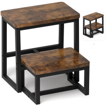 Wooden Step Stool 3 in 1 Heavy Duty 2 Step Design for Adults and Kids 500Lb Capacity with Metal Frame and NonSlip Pads Brown