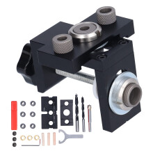 Woodworking Drill Guide Jig with Adjustable Dowelling Jig, Aluminum Alloy, 3 Drill Bits, Precise Drilling