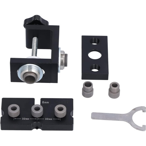 Woodworking Drill Guide Jig with Adjustable Dowelling Jig, Aluminum Alloy, 3 Drill Bits, Precise Drilling 2