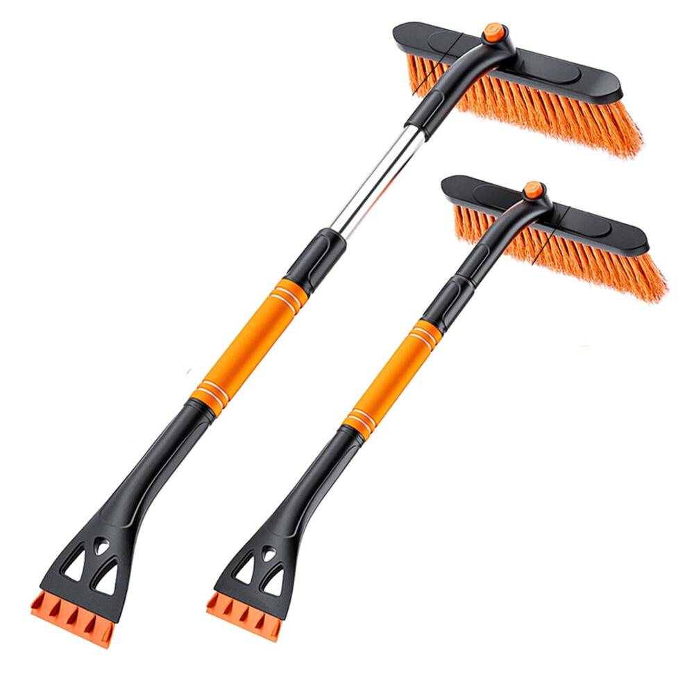 Car Snow Brush And Ice Scraper 2In1 With 360 Pivoting Head, Adjustable Handle, Foam Grip For Suv Truck Sedan (Orange) Orange 9092120642377
