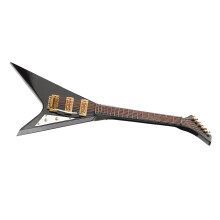 Mini-E-Gitarre aus Holz mit Ständer, Schwarz, 7,3 Zoll, Puppenhaus-Dekoration