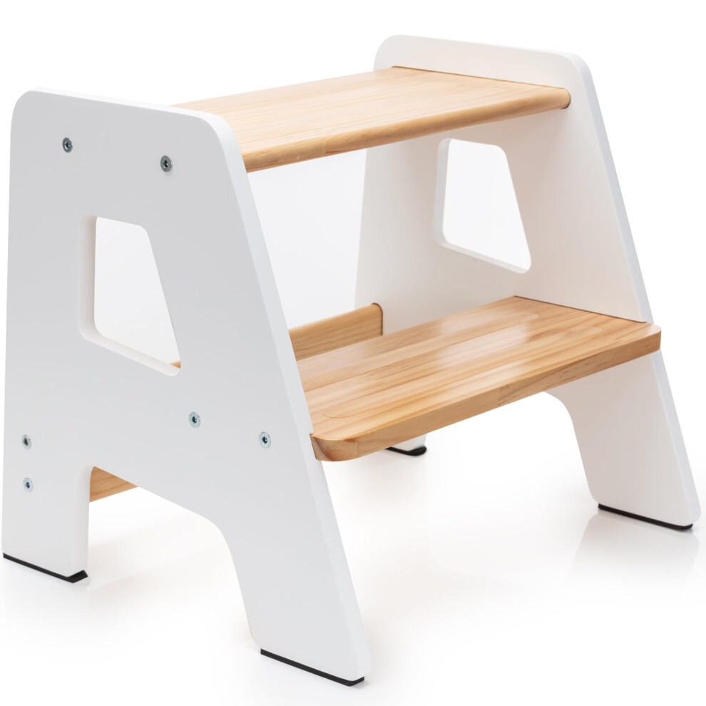Toddler Step Stool Wooden 2Step Nonslip Tipresistant For Bathroom Sink And Kitchen White 9455672159333
