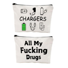 Canvas Zipper Pouch 2 Pack Durable Linen Travel Organizer Bag with Secure Closure for Toiletries
