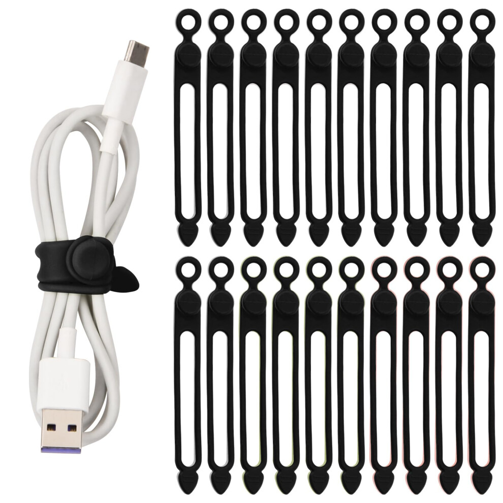 Reusable Silicone Cable Ties 20Pcs Black Quick Secure Fastening For Cable Management Organizer 9174973754121