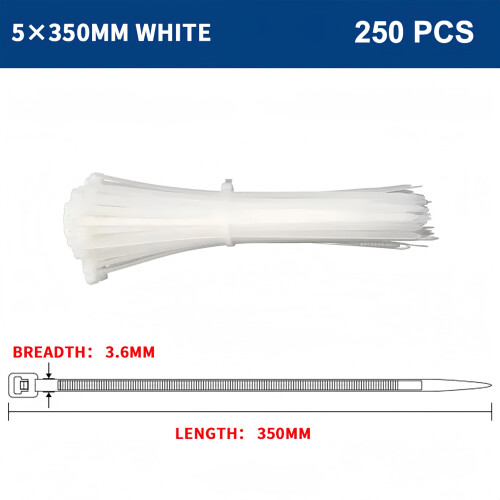 White Nylon Cable Ties Assorted Sizes Heavy Duty UV Resistant Self Locking Zip Ties Set 1
