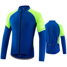 Men's Long Sleeve Riding Jersey, Fully Zipped, Reflective Strips, Lightweight, Breathable—Green, Black, Blue, M-XXL
