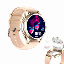 Smart Watch with Earbuds Bluetooth Call AMOLED Fitness Tracker for Women iPhone Android Gold