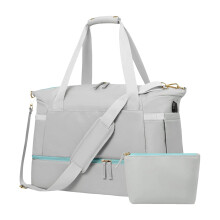 2 PCS Waterproof Travel Duffle Bag with Shoe Compartment and USB Charging Port for Men and Women Grey