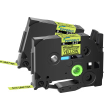 PTouch 6mm Laminated Label Tape Black on Fluorescent Yellow, Compatible TZ TZe for PTD210 D220