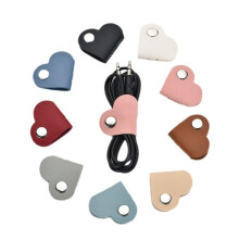5Pcs PU Leather Heart Shaped Cable Organizer Clips, Reusable Cord Management Set for Tangle Storage