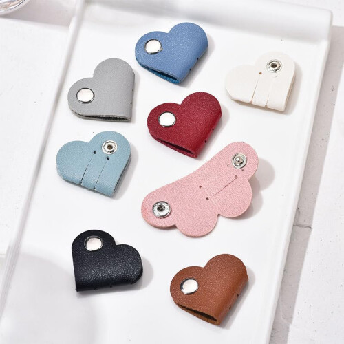 5Pcs PU Leather Heart Shaped Cable Organizer Clips, Reusable Cord Management Set for Tangle Storage 1