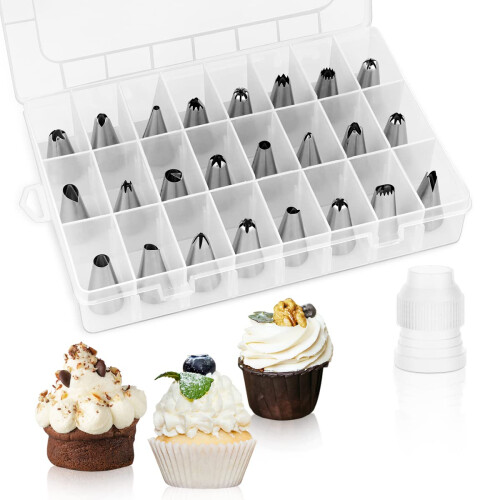 24 -piece pipe tip set, storage box icing pipe tip, stainless steel pipe tip for cake decoration