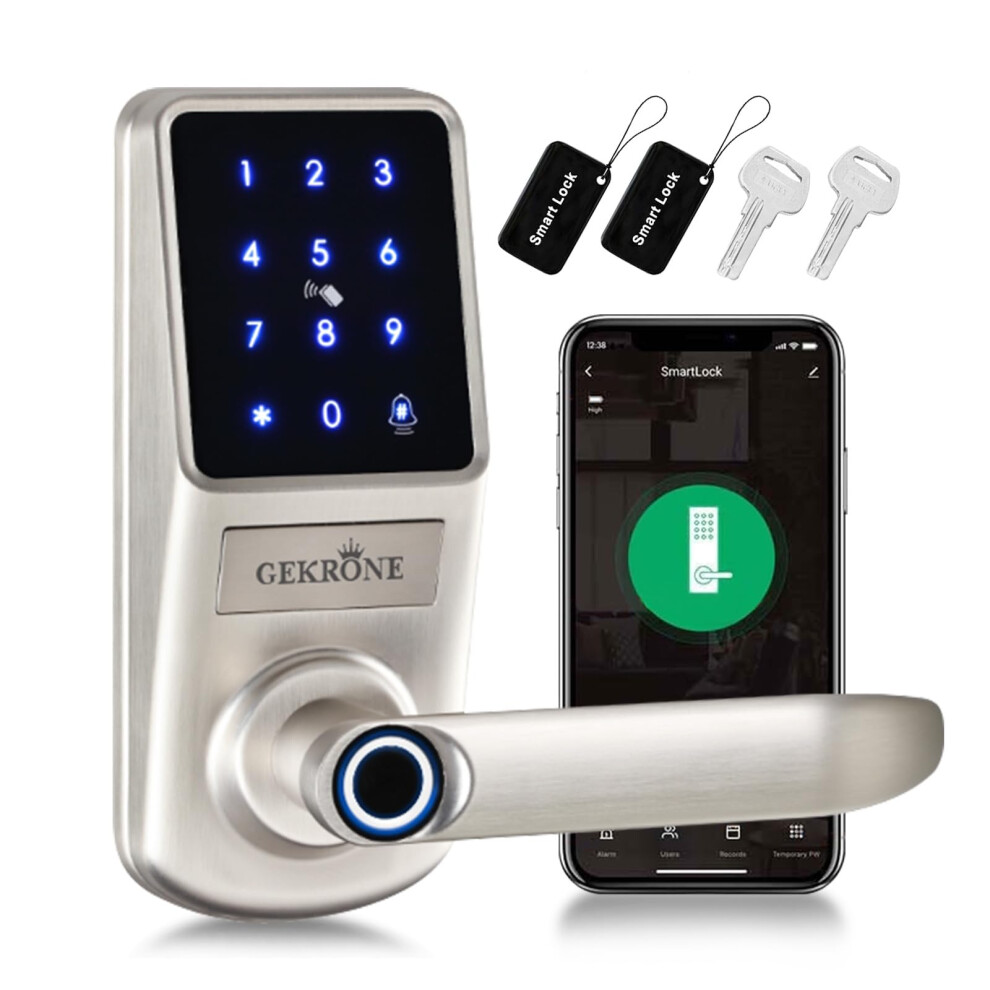 Smart Door Lock With Fingerprint Keypad, Keyless Entry, App Control, Durable Zinc Alloy, Front Door 9053599240006