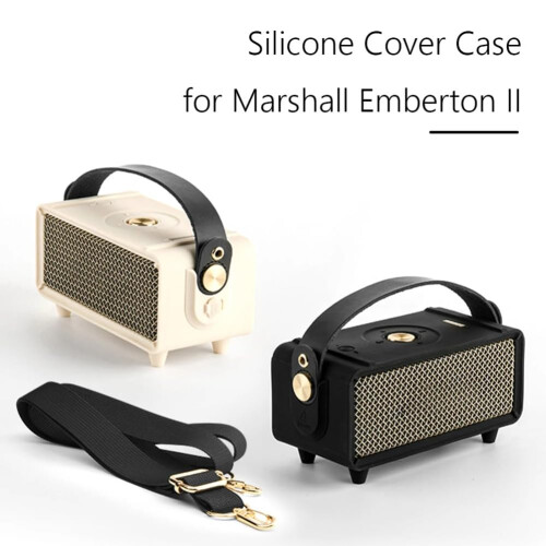 Shockproof Silicone Protective Case with Handle and Shoulder Strap Black for Marshall Emberton II 1