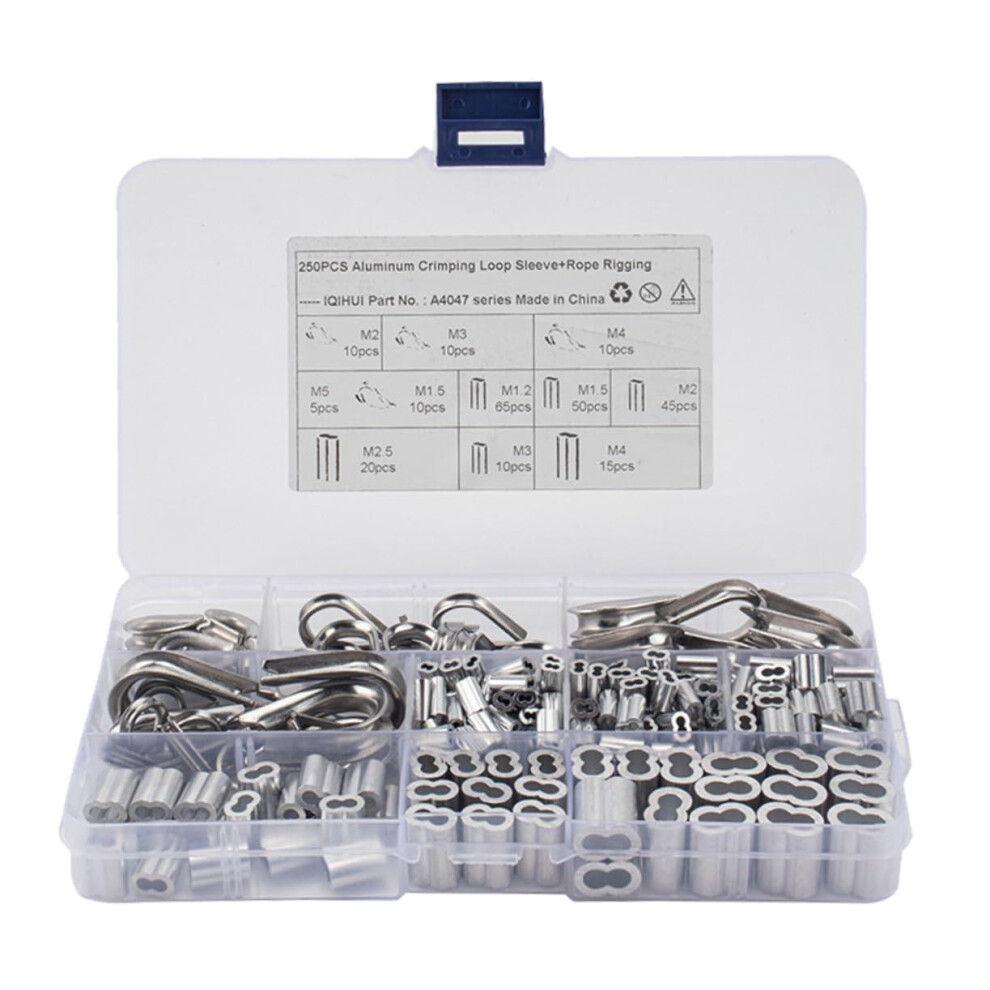 250Pcs Stainless Steel Wire Rope Crimp Sleeves And Aluminum Loop Connectors For Secure Terminations 9053599240648