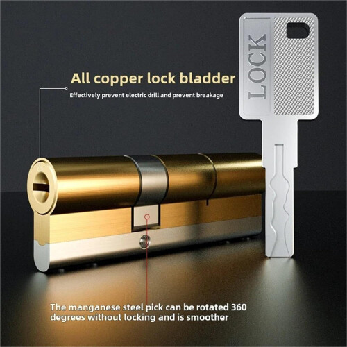 Door Lock Cylinder  Security Copper AntiTheft Core for Entrance Door with 8 Keys 75mm 2