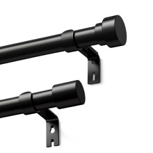 Heavy Duty Adjustable 1 Inch Black Curtain Rod for Large Windows and Room Divider, Easy Install