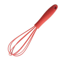 Silicone Whisk Egg Beater with Ergonomic NonSlip Grip for Baking and Cooking, Red